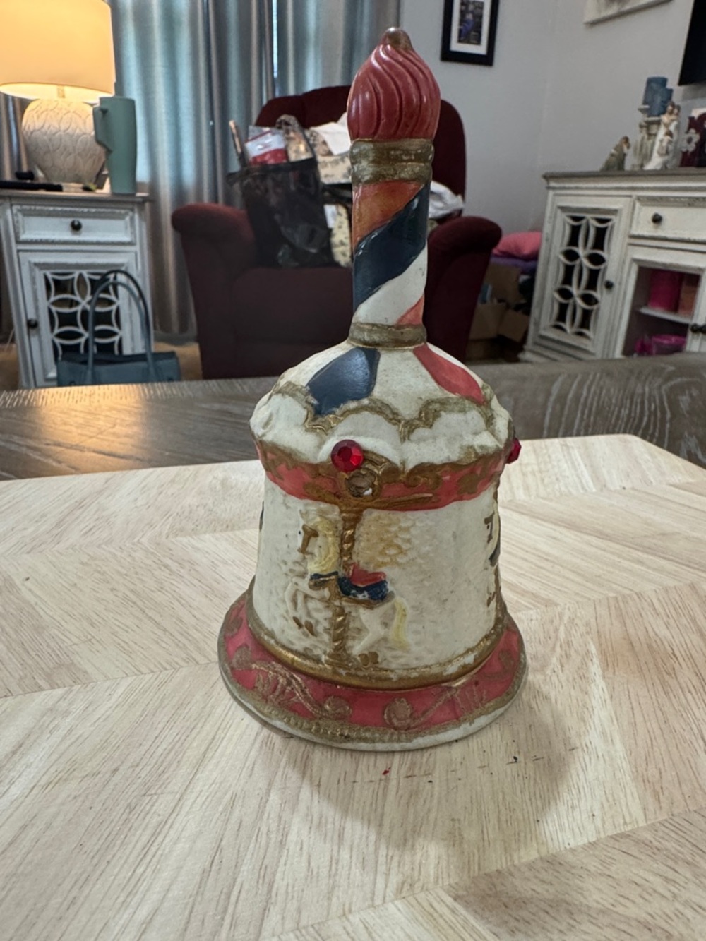 Vintage Carousel Bell Figurine - Red, Blue, Gold